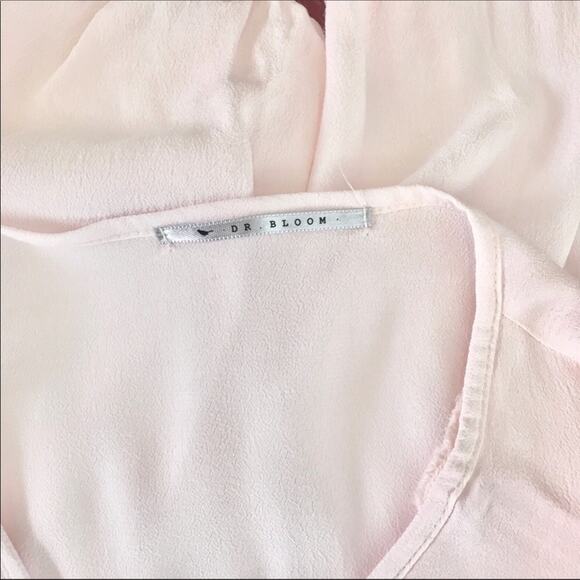 Dr. Bloom Pink V-neck Crept Tie Front Peasant Blouse - Picture 4 of 4